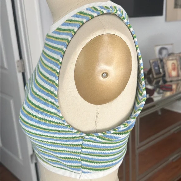 Zara Striped Sleeveless Crop Top - Blue, Green, White Zara - Picture 2 of 4